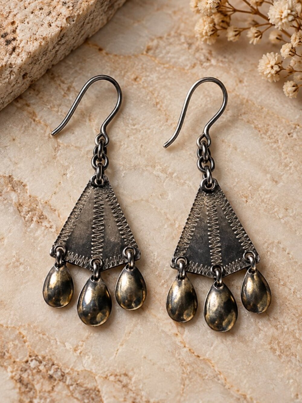 Vintage Sterling Silver 925 Mexican Dangle Earrings – Artisan Tribal Boho Design